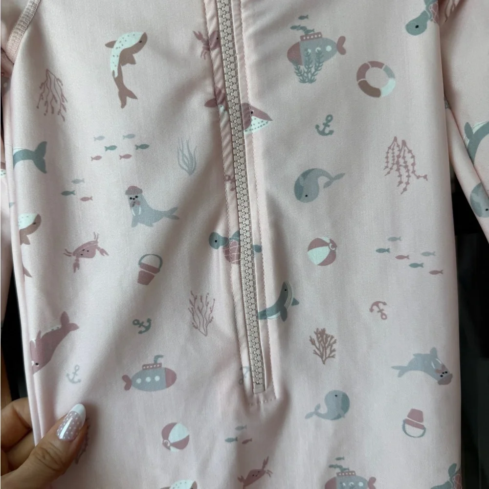 H&M rashguard one piece swimsuit romper long sleeve toddler pool zipper set hat